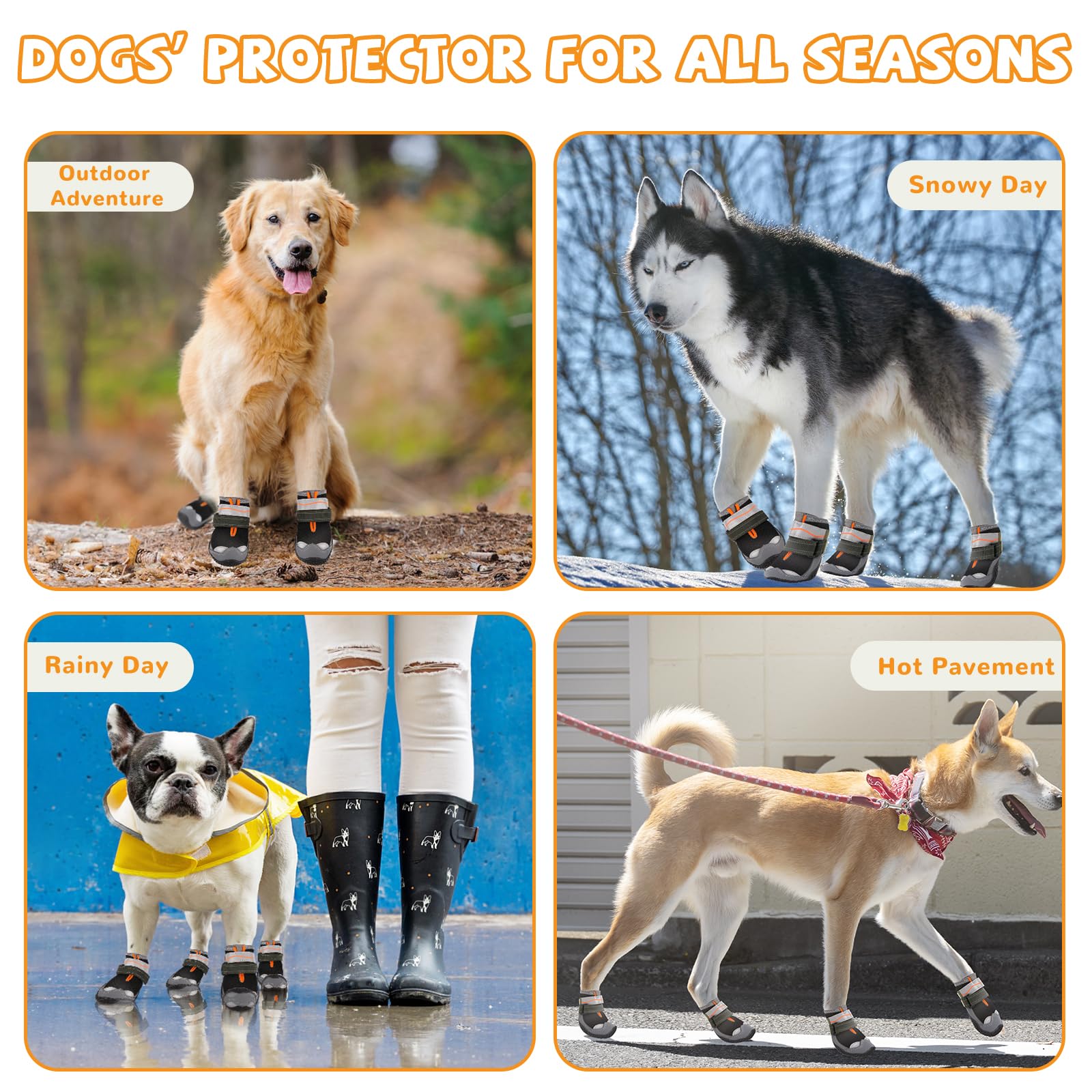 Dog Shoes For Large Dogs, Medium Dog Boots & Paw Protectors For Hot Pavement, Waterproof Dog Booties With Reflective Strap, Non-